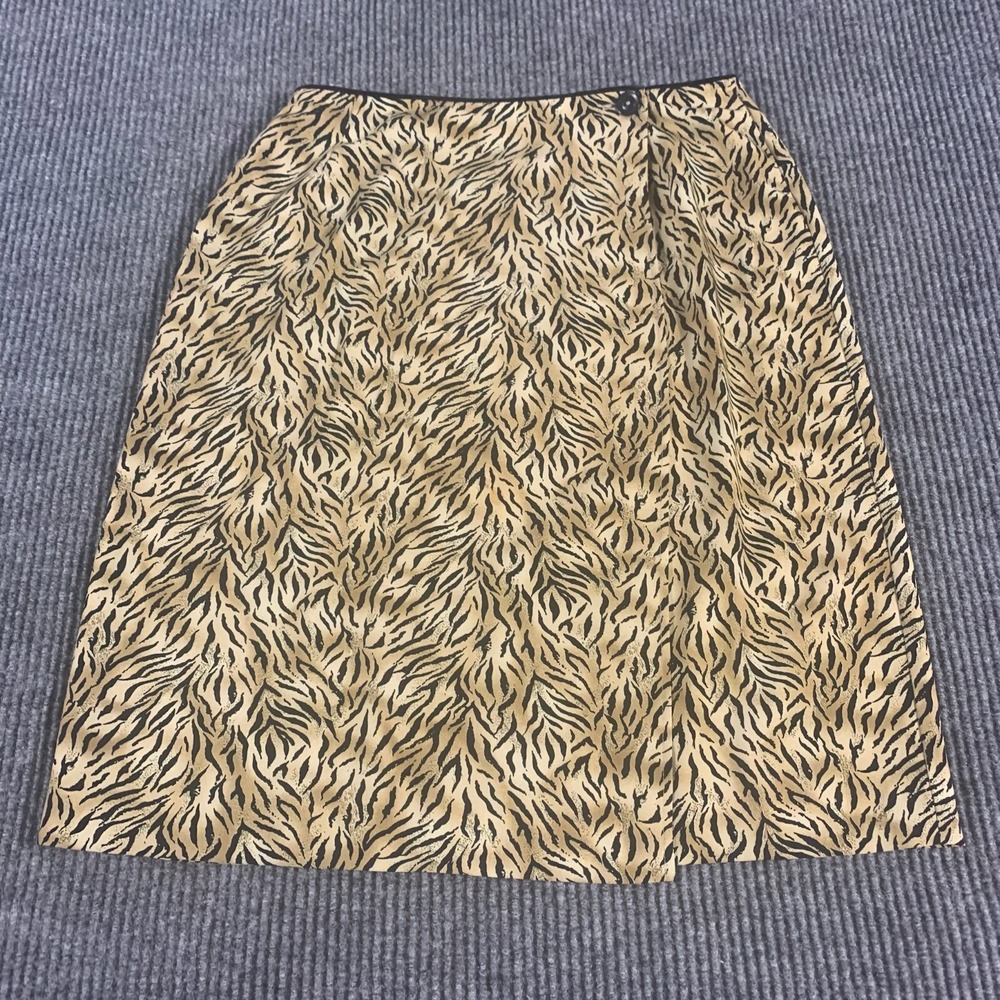VTG Worthington Skirt‎ Women's 10 Beige Tiger Print Straight Slit Professional